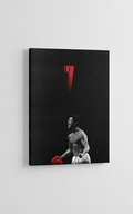 Cristiano Ronaldo CR7 dark velvet wall tapestry – cinematic black background with bold red brushstroke number 7 and shirtless celebration pose
