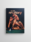 No Risk No Story MMA velvet wall tapestry – dark diamond-pattern background with two fighters in ground and pound and bold copper motivational text