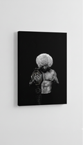 Khabib Nurmagomedov UFC Belt velvet wall tapestry – minimal black and white portrait with belt in hand and papakha on pure black background