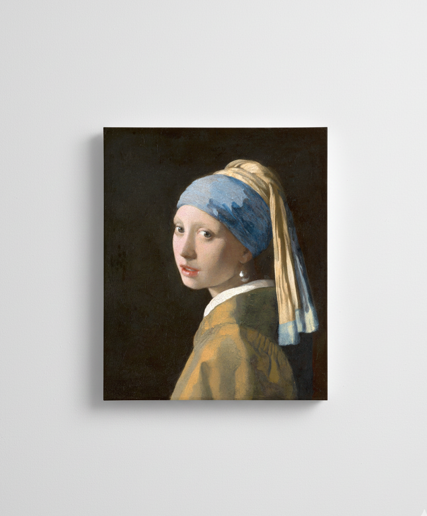 Girl with a Pearl Earring velvet wall tapestry – classic Vermeer portrait of girl with pearl earring flat product view