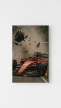 F1 Ferrari velvet wall tapestry – dramatic Formula 1 Ferrari in action on track flat product view