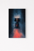 Red Bull F1 velvet wall tapestry – cinematic aerial view of Red Bull F1 car with smoke flat product view