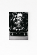 Dodge Charger velvet wall tapestry – classic black and white Charger in cinematic automotive art flat product view