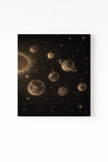 Solar system velvet wall tapestry – vintage engraving style celestial planets in black and gold flat product view