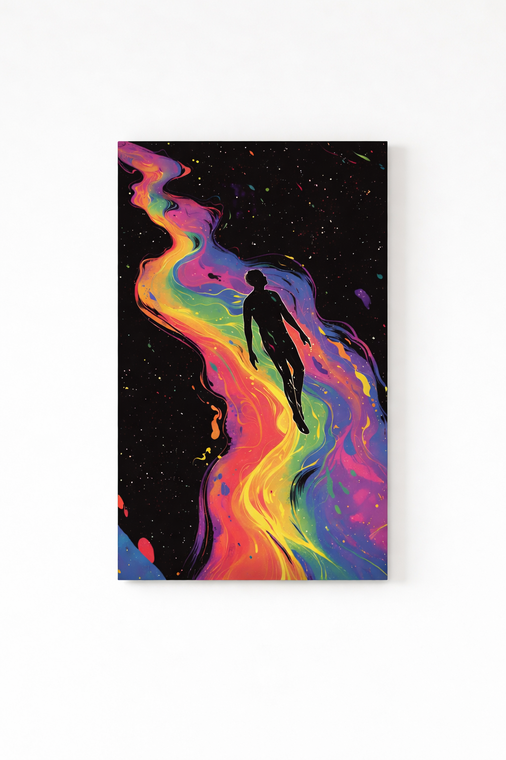Cosmic soul velvet wall tapestry – colorful neon psychedelic figure art flat product view