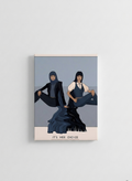 It's Her Choice velvet wall tapestry – two women illustrated in blue-grey tones with feminist statement text flat product view