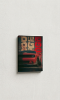 Dodge Challenger velvet wall tapestry – bold red Challenger with grunge typography on dark background flat product view