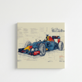 F1 Red Bull blueprint velvet wall tapestry – technical blueprint sketch of Formula 1 car with annotations flat product view