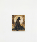 Bastet velvet wall tapestry – Egyptian cat goddess in antique gold mythology art flat product view