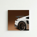 Porsche 911 sports car velvet wall tapestry – white 911 rear quarter with bronze alloys on warm brown studio background flat product view