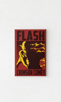 The Flash velvet wall tapestry – bold retro propaganda poster with deep crimson background golden yellow silhouette and lightning with FLASH and CRIMSON COMET typography
