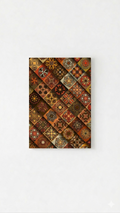 Boho patchwork mandala velvet wall tapestry – warm terracotta and gold patchwork mandala tiles flat product view