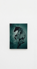 Smoke horse velvet wall tapestry – ethereal smoke horse in dark teal tones flat product view