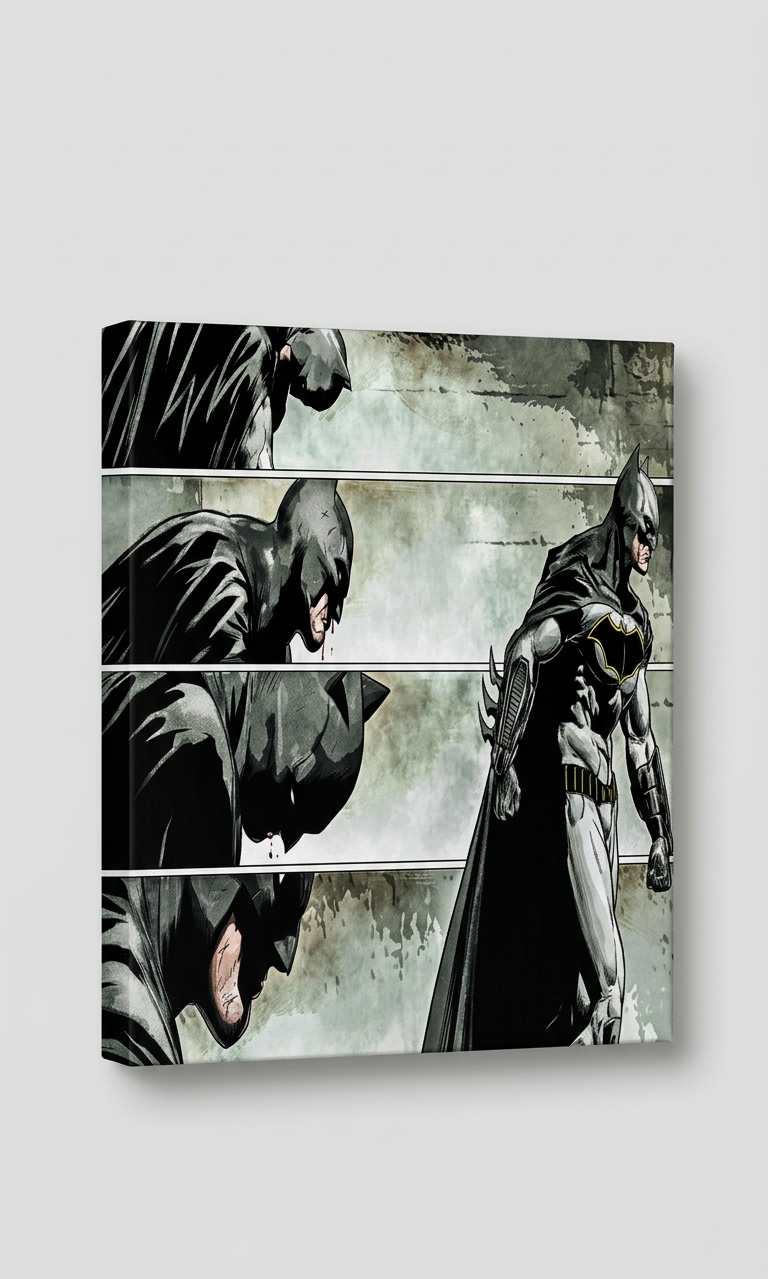 Batman Comic Panel velvet wall tapestry – multi-frame gritty Dark Knight comic panel layout in muted monochrome tones