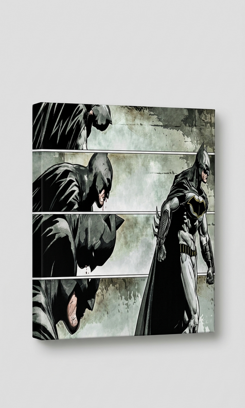 Batman Comic Panel velvet wall tapestry – multi-frame gritty Dark Knight comic panel layout in muted monochrome tones