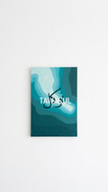 Tawakul Islamic calligraphy velvet wall tapestry – flowing Arabic calligraphy with layered ocean wave design in deep teal flat product view