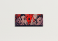 Jujutsu Kaisen velvet wall tapestry – dynamic figure mid-technique in red robes against textured earth and gold abstract painterly background