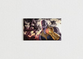 Thanos velvet wall tapestry – Mad Titan mid-destruction with Infinity Gauntlet raised in vivid purple orange and blue comic art
