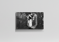 Toji Fushiguro velvet wall tapestry – Sorcerer Killer in raw black and white manga linework with urban alley backdrop and wanted posters