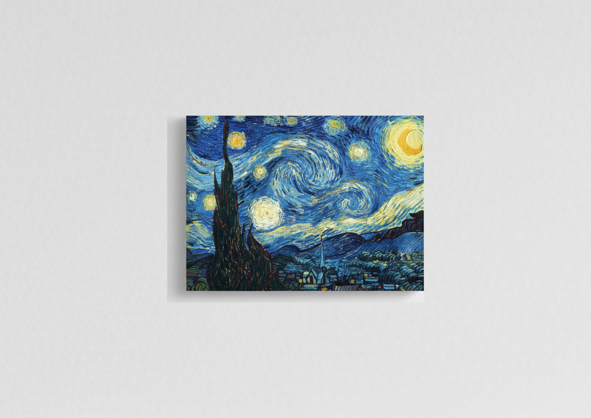 Van Gogh Starry Night velvet wall tapestry – iconic swirling blue night sky over village flat product view