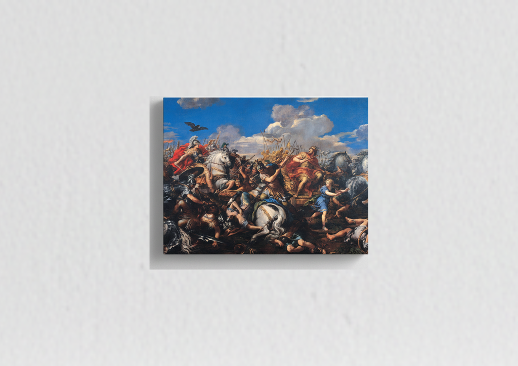Alexander the Great battle velvet wall tapestry – bold baroque battle scene in vivid color flat product view