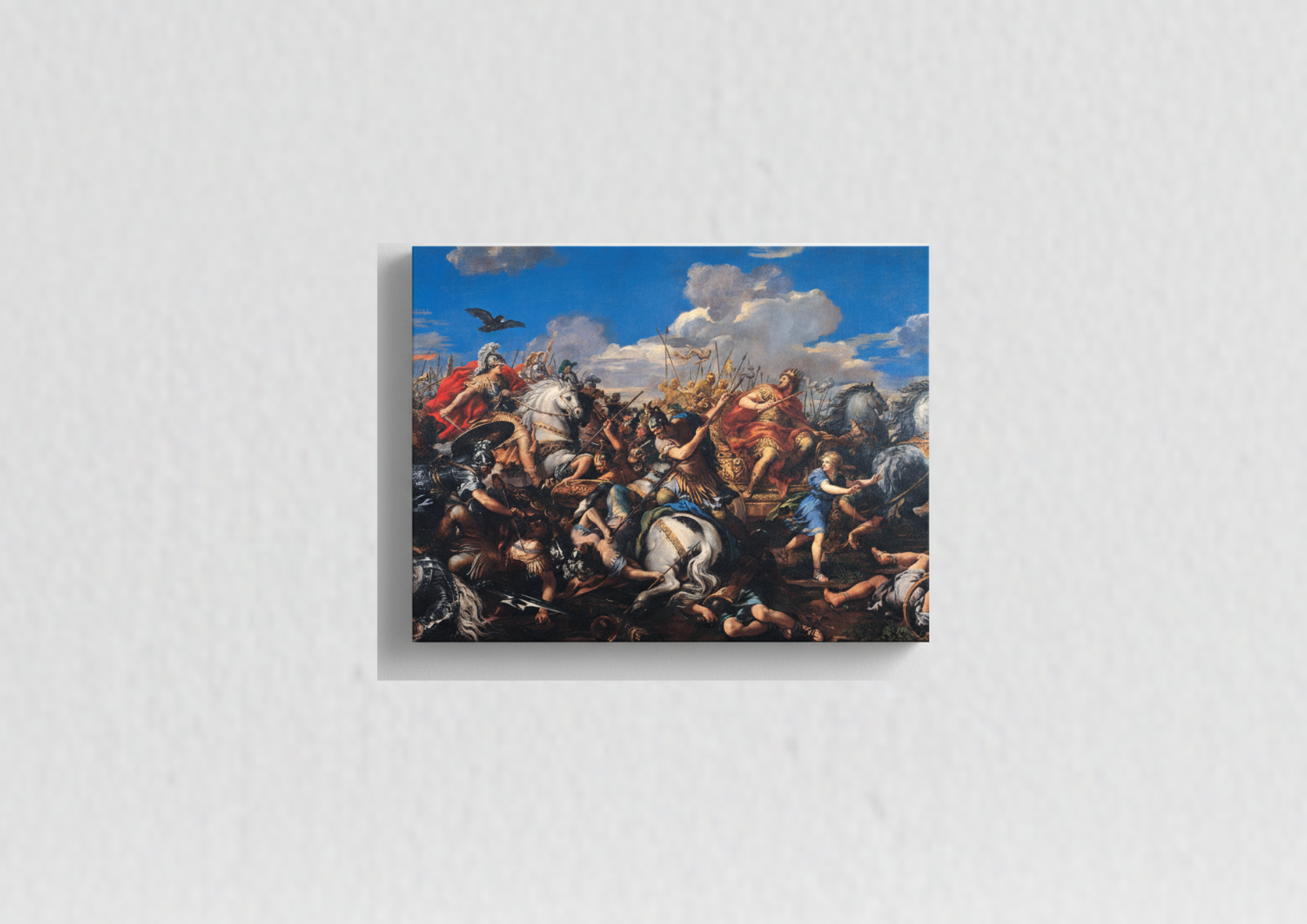 Alexander the Great battle velvet wall tapestry – bold baroque battle scene in vivid color flat product view
