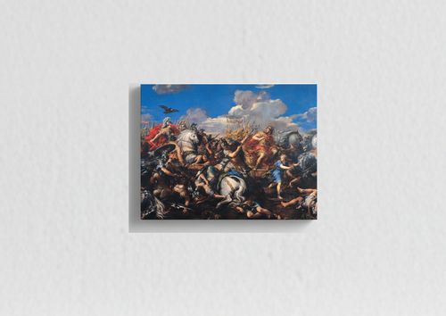 Alexander the Great battle velvet wall tapestry – bold baroque battle scene in vivid color flat product view