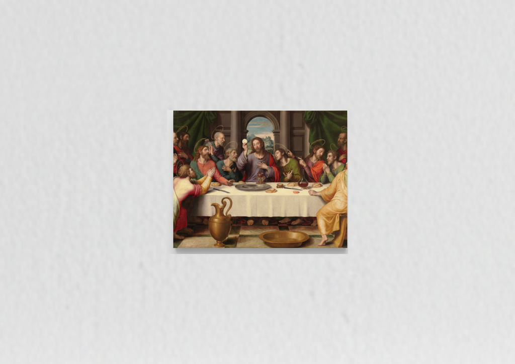 The Last Supper velvet wall tapestry – Renaissance scene with Jesus and apostles in rich warm color flat product view