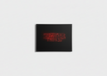 Stranger Things velvet wall tapestry – iconic red neon title logo on pure jet black background retro horror aesthetic