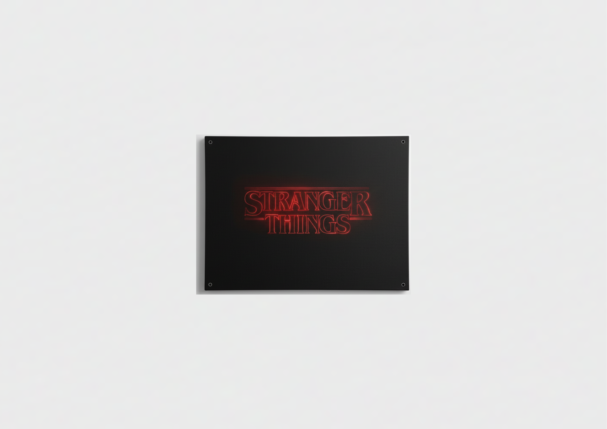Stranger Things velvet wall tapestry – iconic red neon title logo on pure jet black background retro horror aesthetic