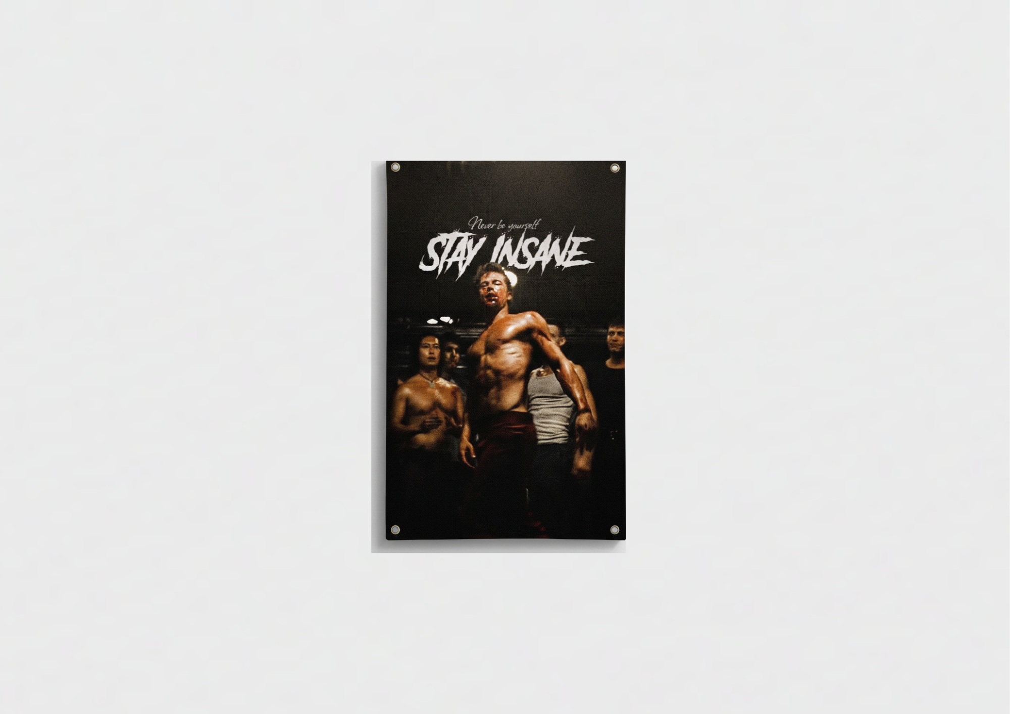 Fight Club Stay Insane velvet wall tapestry – Tyler Durden dark gritty scene with distressed Stay Insane typography