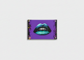 Teal lips pop art velvet wall tapestry – electric teal and blue lips on bold purple background with black ink splatter edges flat product view