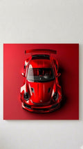 Red Porsche GT3 velvet wall tapestry – aerial top-down view of all-red GT3 with spoiler flat product view