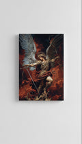 Archangel Michael velvet wall tapestry – dark baroque portrait in deep red and gold flat product view