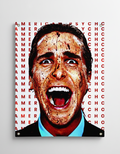 American Psycho Patrick Bateman velvet wall tapestry – Patrick Bateman mid-scream with white typographic letter pattern on red and white background