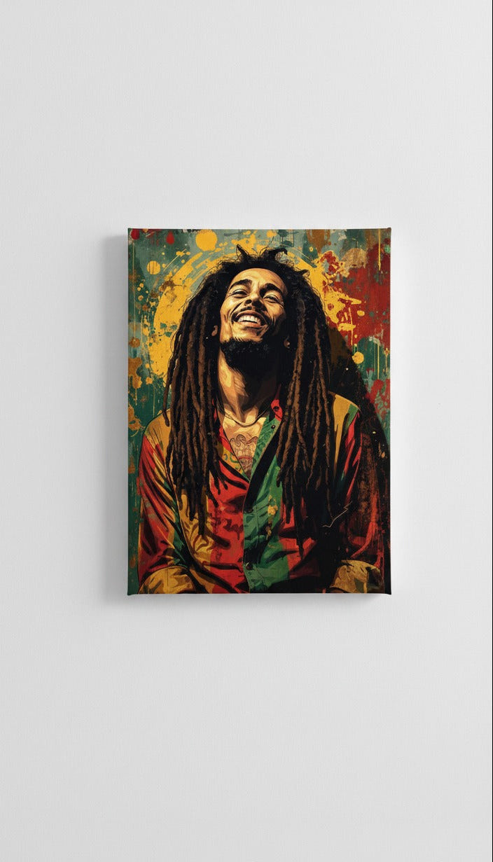 Bob Marley pop art velvet wall tapestry – bold red gold and green reggae pop art portrait flat product view