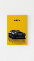 Dodge SRT Challenger velvet wall tapestry – vector illustration of Challenger on yellow backdrop with mirror reflection flat product view