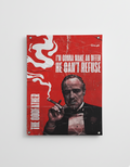 The Godfather velvet wall tapestry – bold red distressed vintage poster with Don Corleone cigar portrait and vertical quote typography