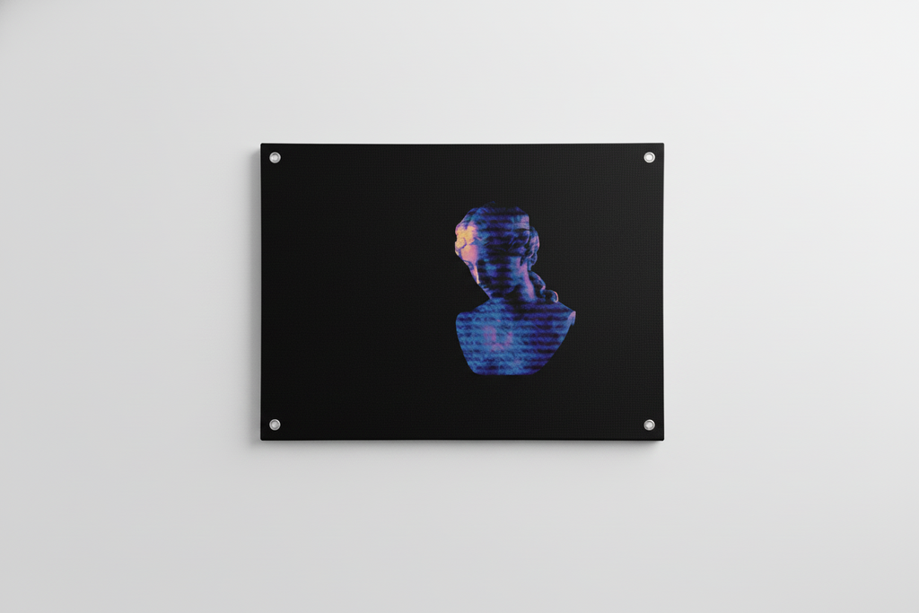 Greek goddess bust velvet wall tapestry – vaporwave purple glow design