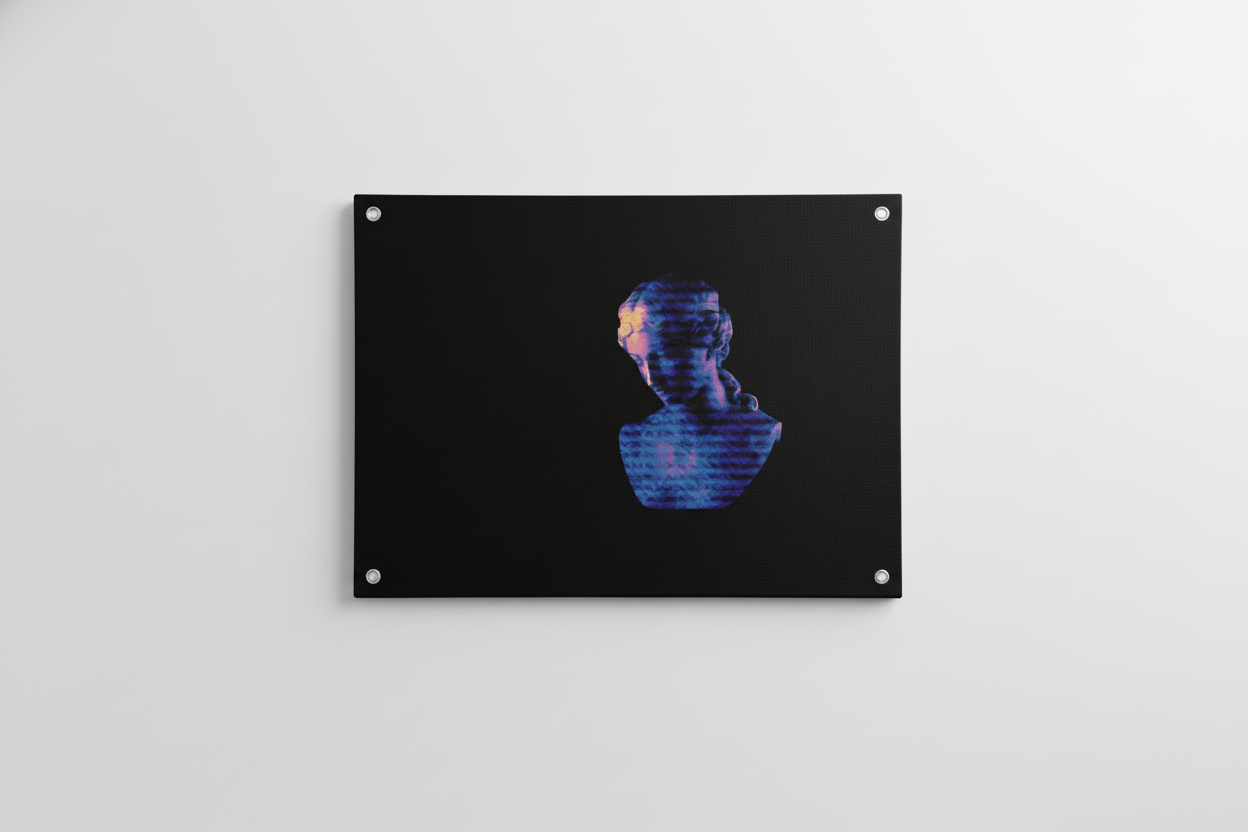 Greek goddess bust velvet wall tapestry – vaporwave purple glow design