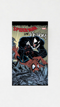 Spider-Man vs Venom velvet wall tapestry – classic Marvel comic cover with Venom towering over downed Spider-Man symbiote teeth bared and rubble everywhere