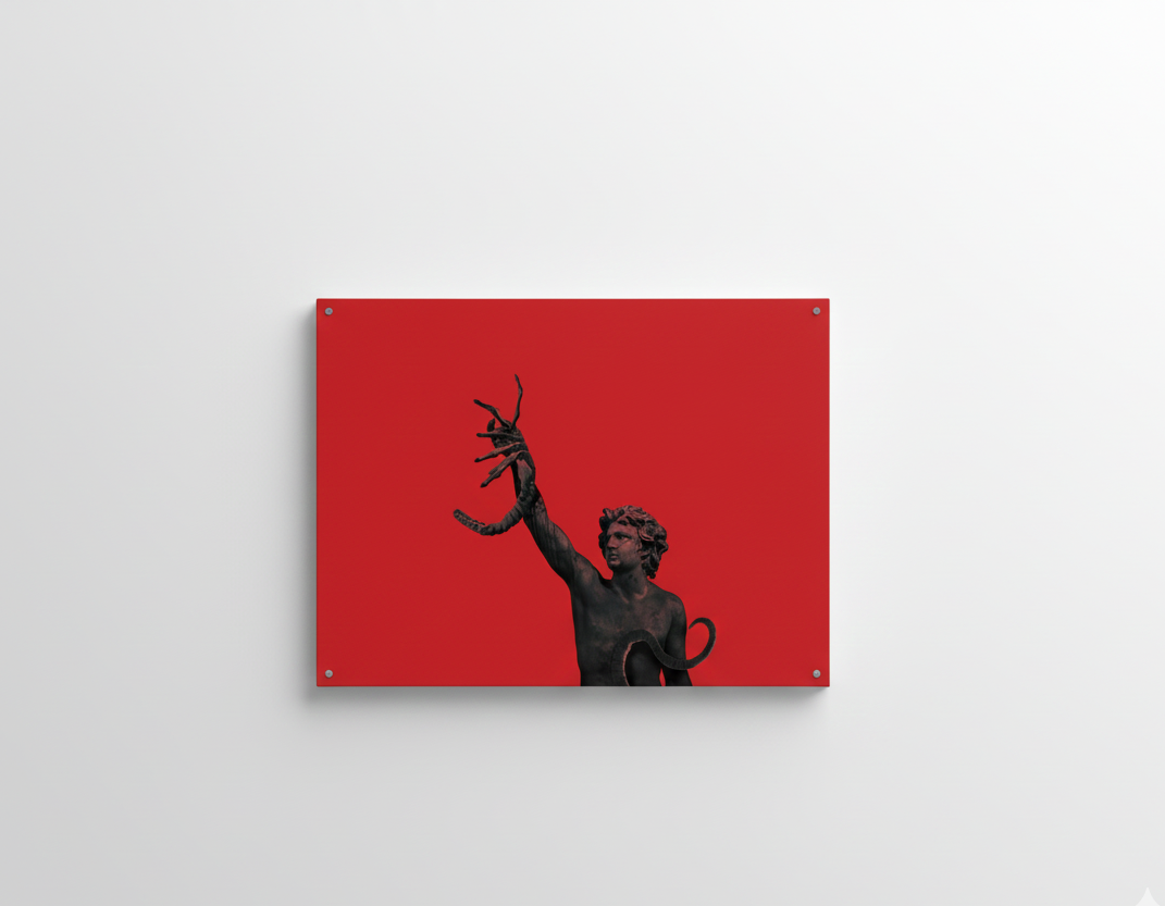 Dark Greek statue velvet wall tapestry – crimson red classical design