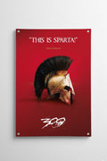Spartan warrior helmet velvet wall tapestry – battle-worn Greek helmet front and center against deep crimson red background