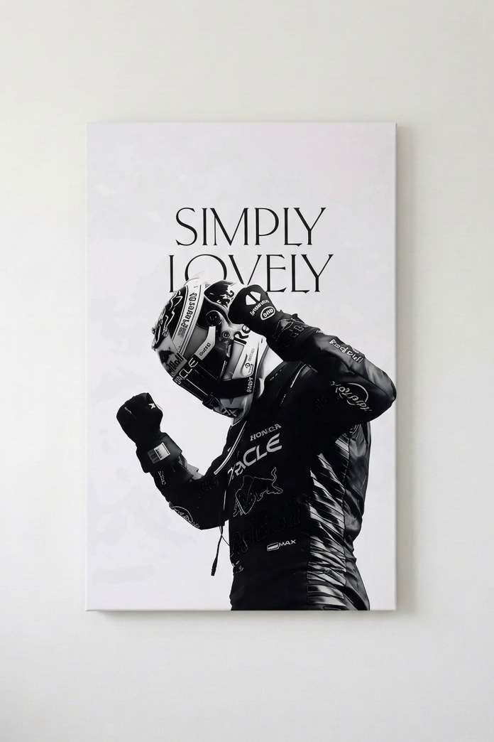 Max Verstappen Simply Lovely velvet wall tapestry – bold B&W typographic F1 design on white background