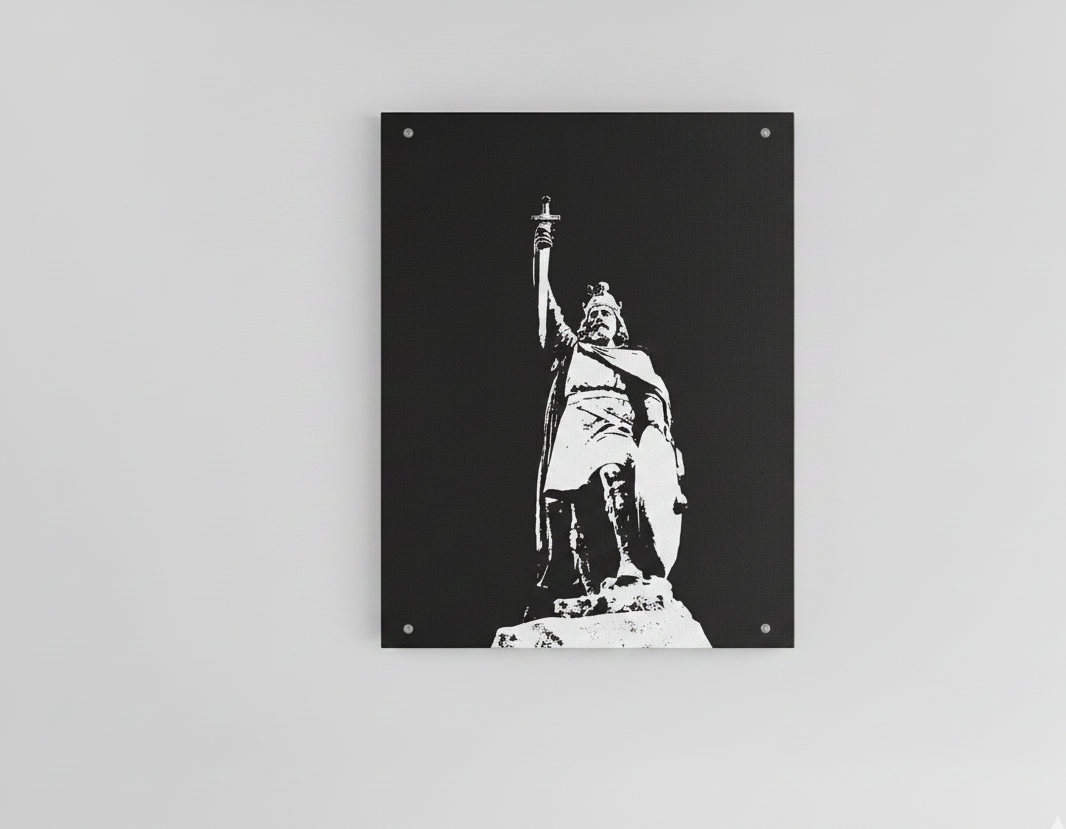 Medieval warrior king velvet wall tapestry – dark monochrome design
